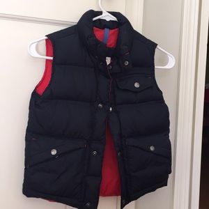 Down vest lands end excellent condition navy w red
